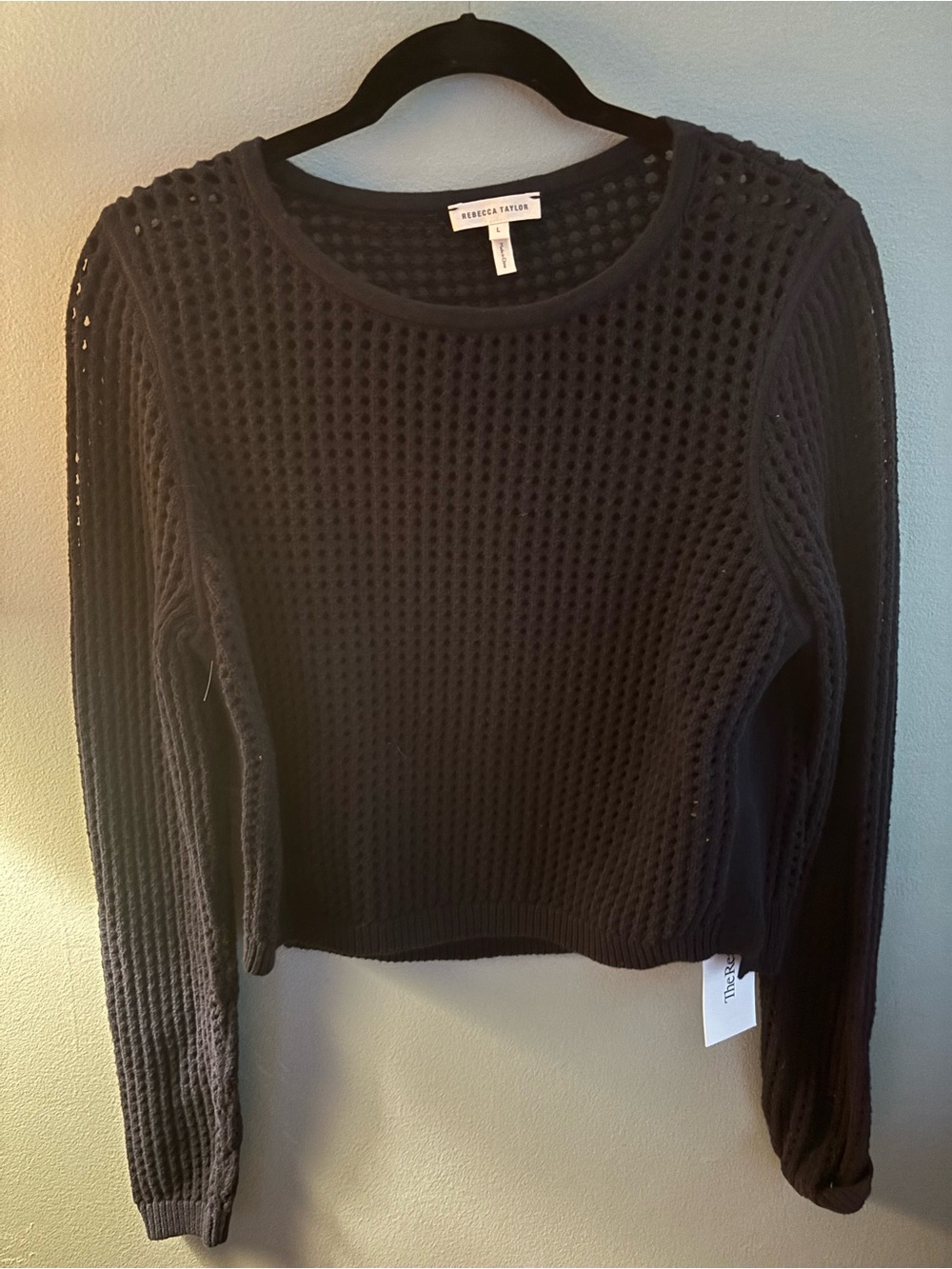 Rebecca Taylor Black Long-Sleeve Open Knit Top Large